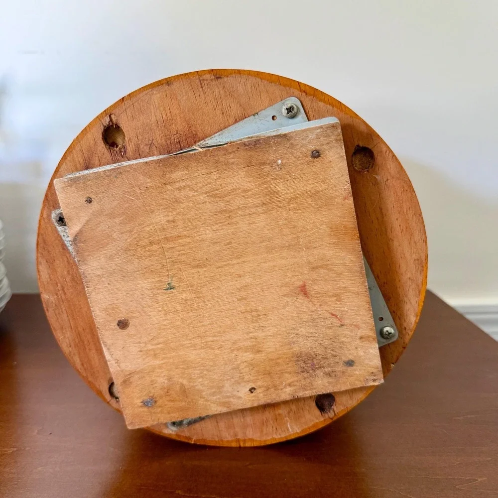 Vintage MCM Wooden Lazy Susan Turntable Kitchen Organizer with Rails 12.5